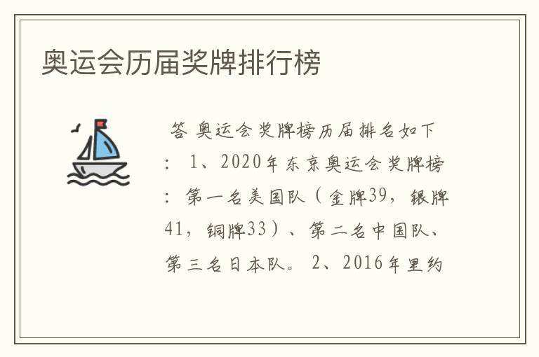奥运会历届奖牌排行榜