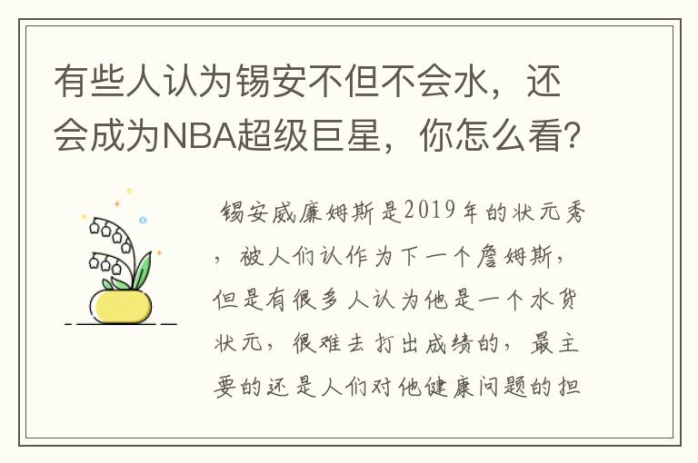 有些人认为锡安不但不会水,还会成为NBA超级巨星,你怎么看?