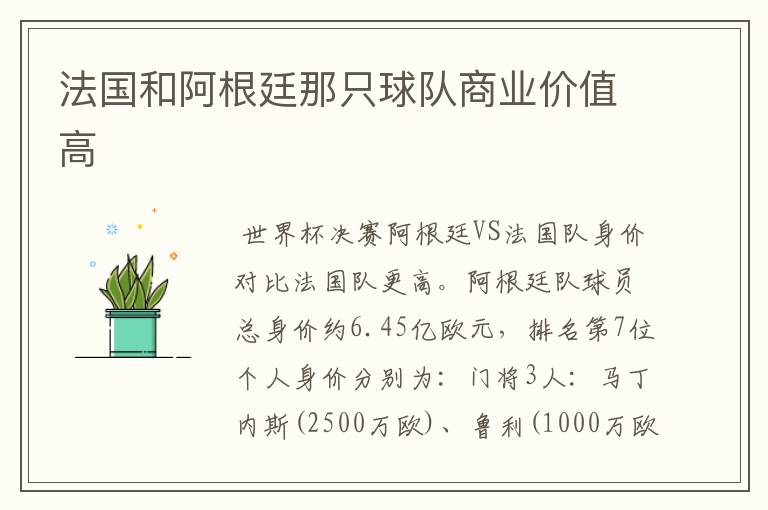 法国和阿根廷那只球队商业价值高