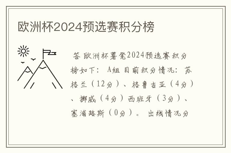 欧洲杯2024预选赛积分榜
