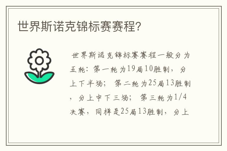 世界斯诺克锦标赛赛程?