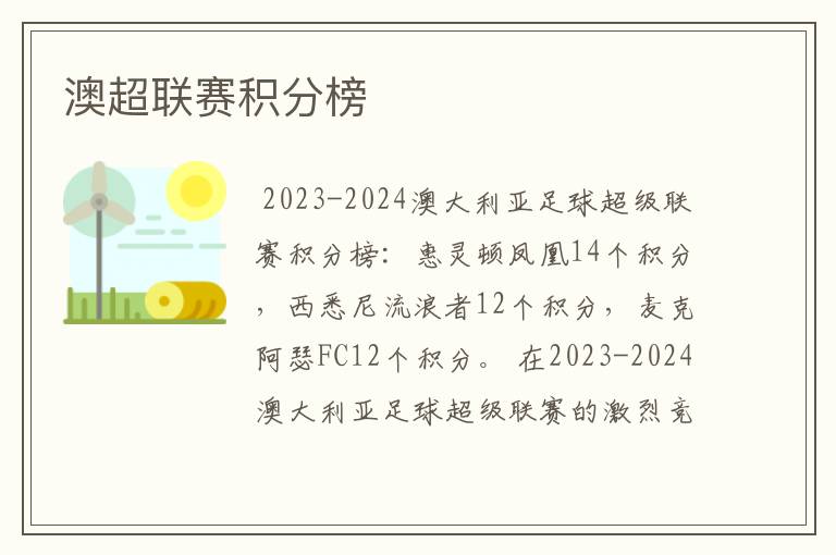 澳超联赛积分榜