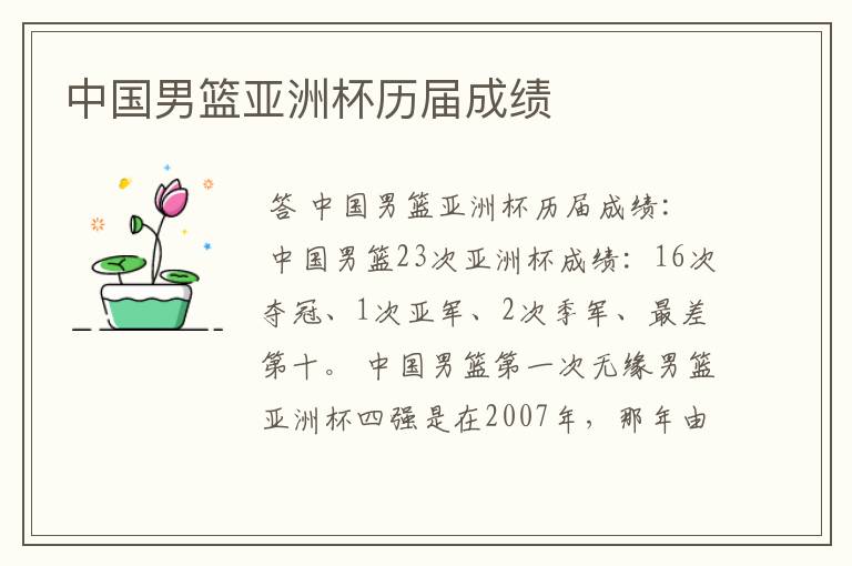 中国男篮亚洲杯历届成绩