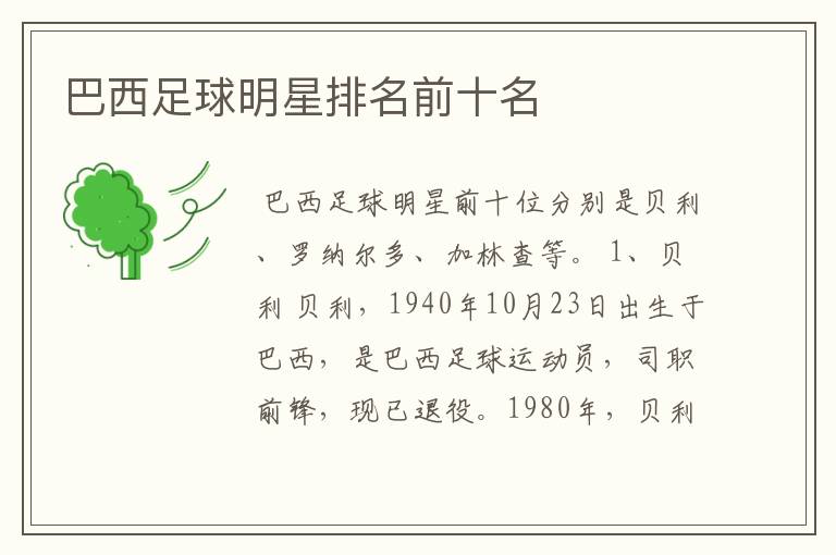 巴西足球明星排名前十名