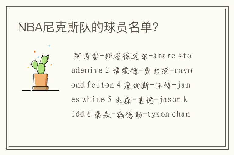 NBA尼克斯队的球员名单?