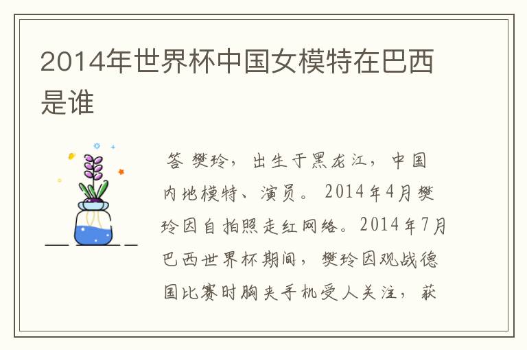 2014年世界杯中国女模特在巴西是谁