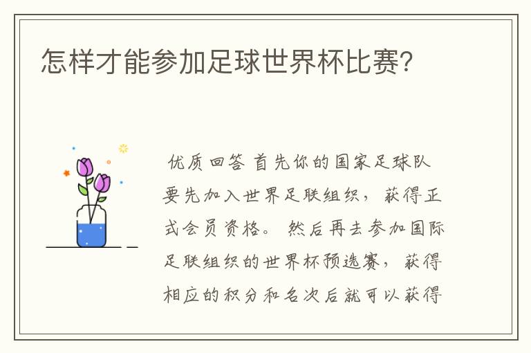 怎样才能参加足球世界杯比赛?