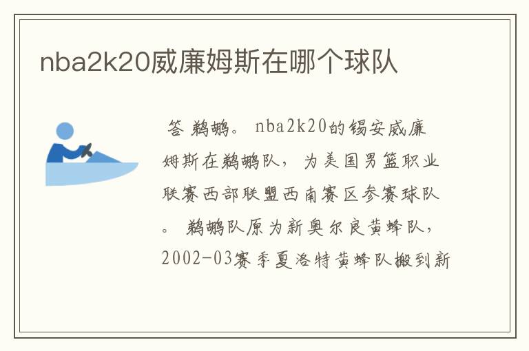 nba2k20威廉姆斯在哪个球队