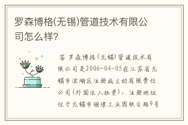 罗森博格(无锡)管道技术有限公司怎么样?