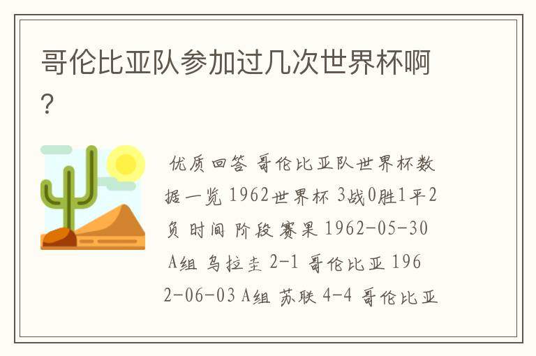哥伦比亚队参加过几次世界杯啊?