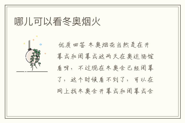 哪儿可以看冬奥烟火