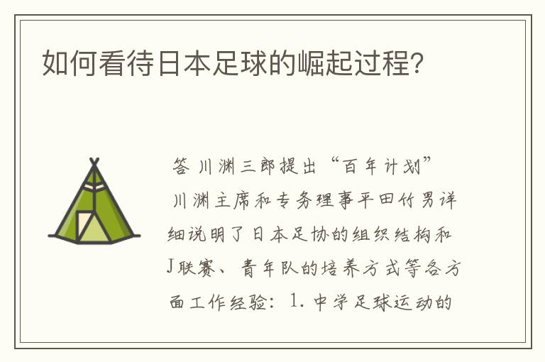 如何看待日本足球的崛起过程?