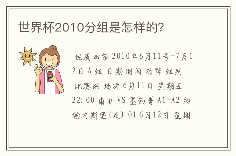 世界杯2010分组是怎样的?