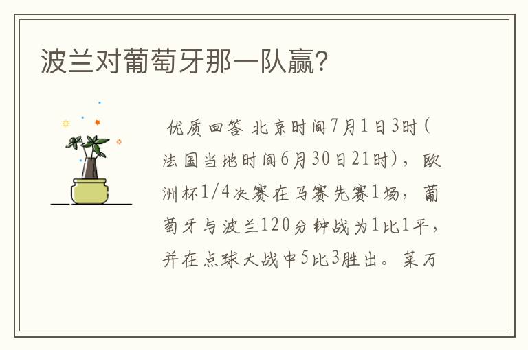 波兰对葡萄牙那一队赢?