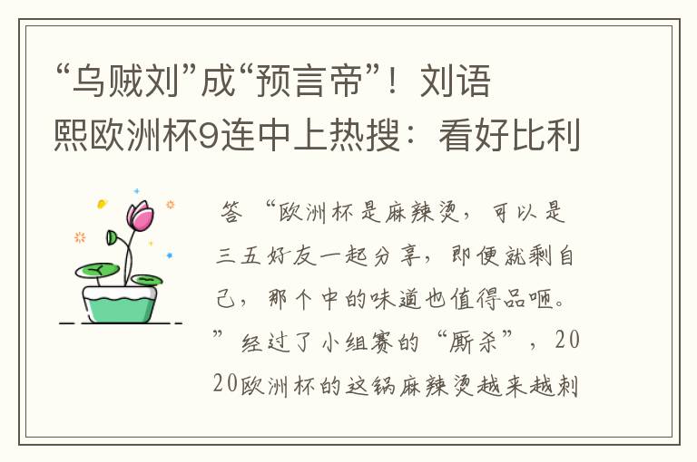 “乌贼刘”成“预言帝”!刘语熙欧洲杯9连中上热搜:看好比利时
