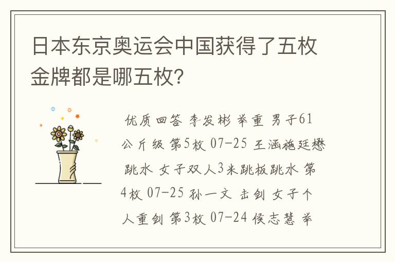 日本东京奥运会中国获得了五枚金牌都是哪五枚?