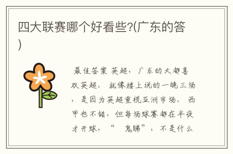 四大联赛哪个好看些?(广东的答)
