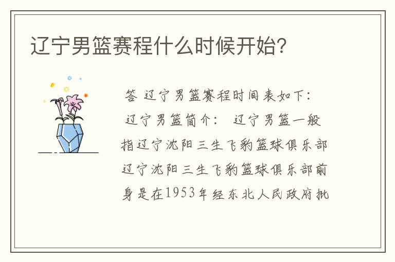 辽宁男篮赛程什么时候开始?