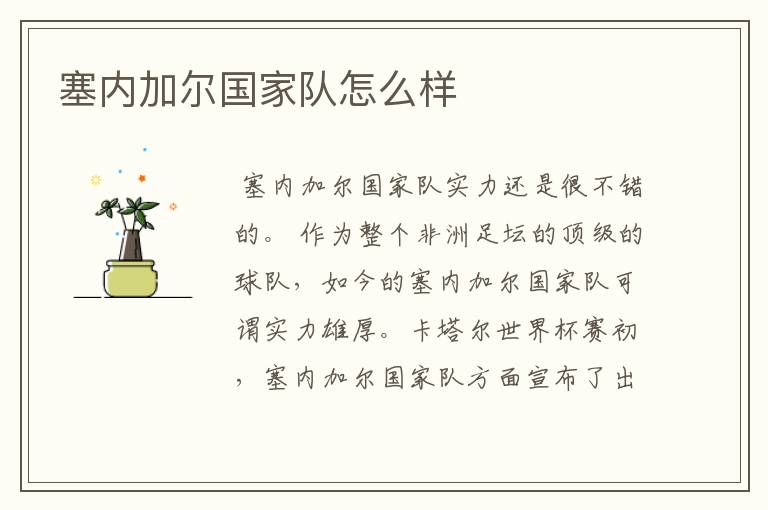 塞内加尔国家队怎么样