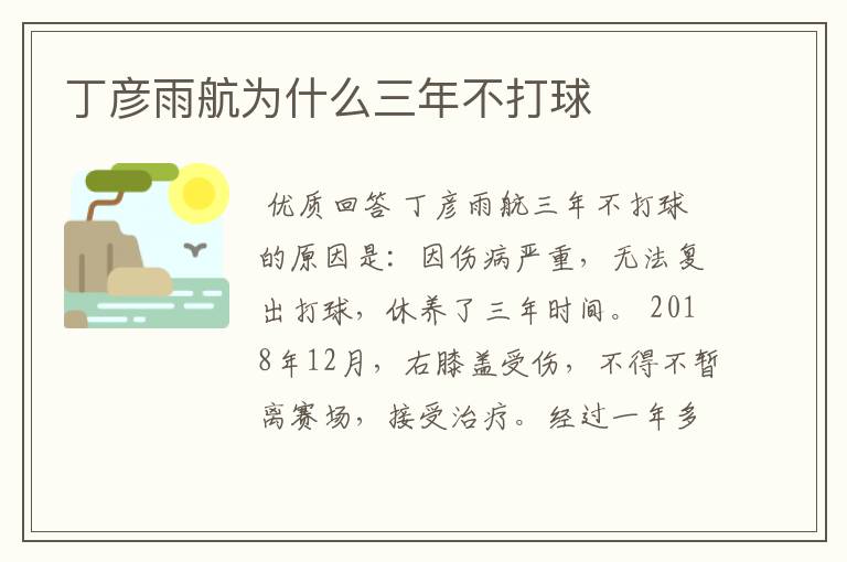 丁彦雨航为什么三年不打球