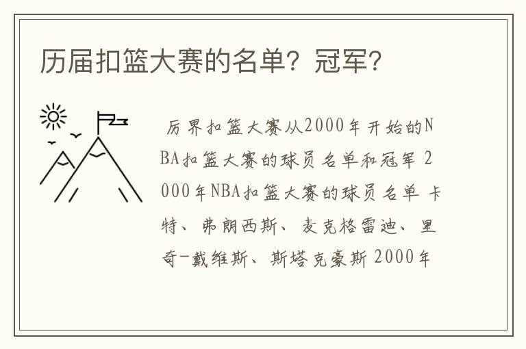 历届扣篮大赛的名单?冠军?