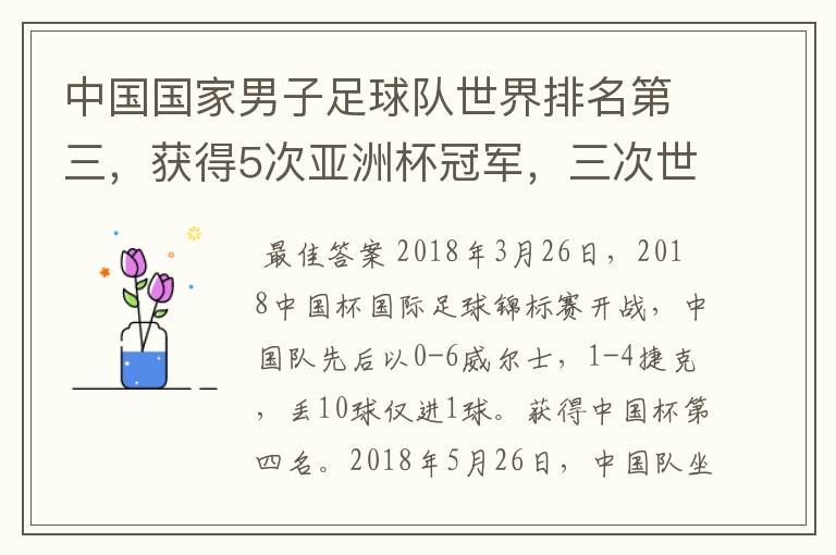 中国国家男子足球队世界排名第三,获得5次亚洲杯冠军,三次世界杯冠军。为什么球迷还是不满,都是骂声呢