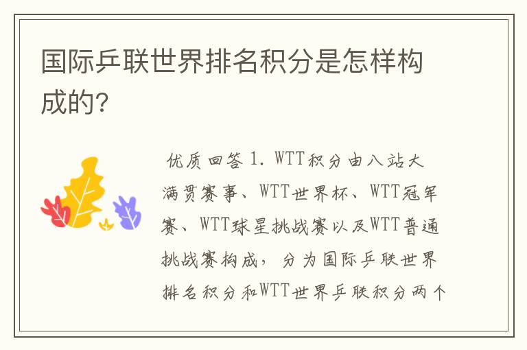 国际乒联世界排名积分是怎样构成的?