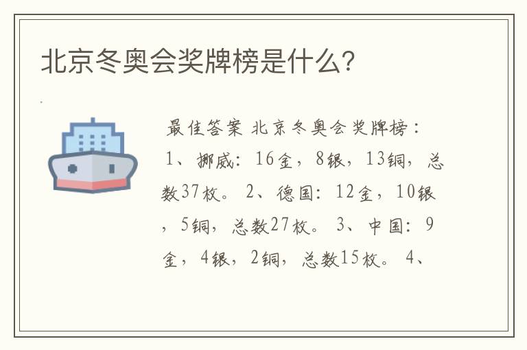 北京冬奥会奖牌榜是什么?