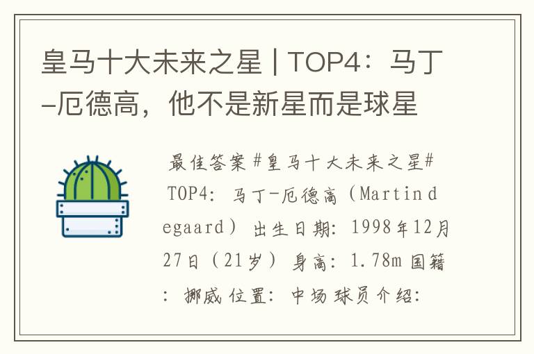皇马十大未来之星 | TOP4:马丁-厄德高,他不是新星而是球星