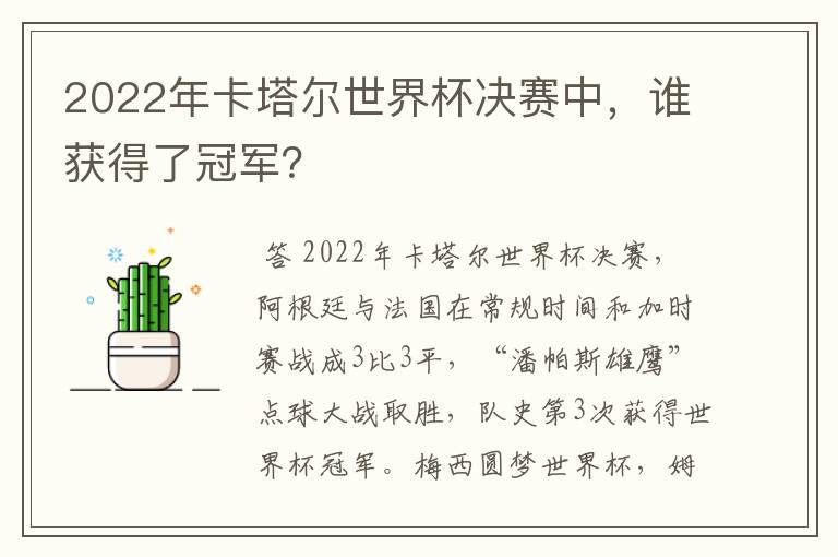 2022年卡塔尔世界杯决赛中,谁获得了冠军?