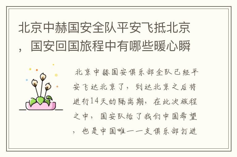 北京中赫国安全队平安飞抵北京,国安回国旅程中有哪些暖心瞬间?