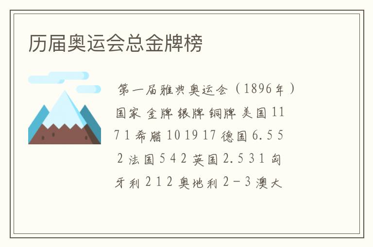 历届奥运会总金牌榜