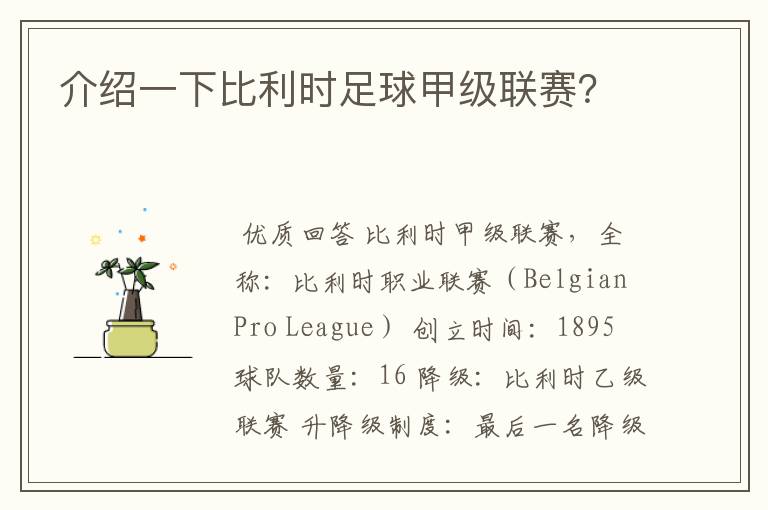 介绍一下比利时足球甲级联赛?