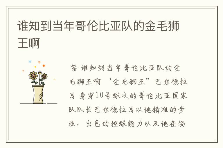 谁知到当年哥伦比亚队的金毛狮王啊