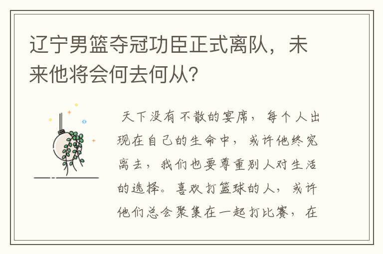 辽宁男篮夺冠功臣正式离队,未来他将会何去何从?