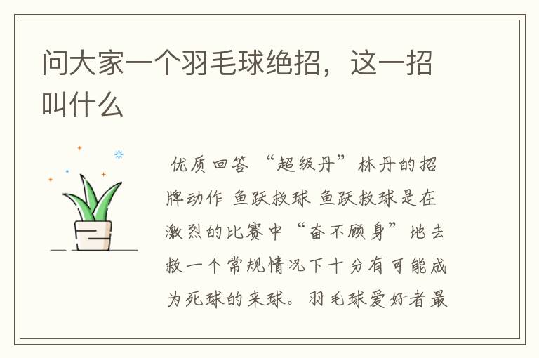 问大家一个羽毛球绝招,这一招叫什么