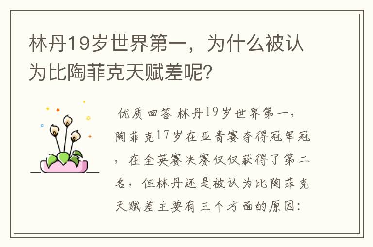林丹19岁世界第一,为什么被认为比陶菲克天赋差呢?