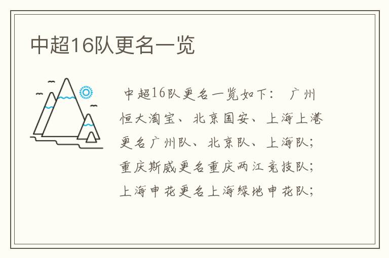 中超16队更名一览
