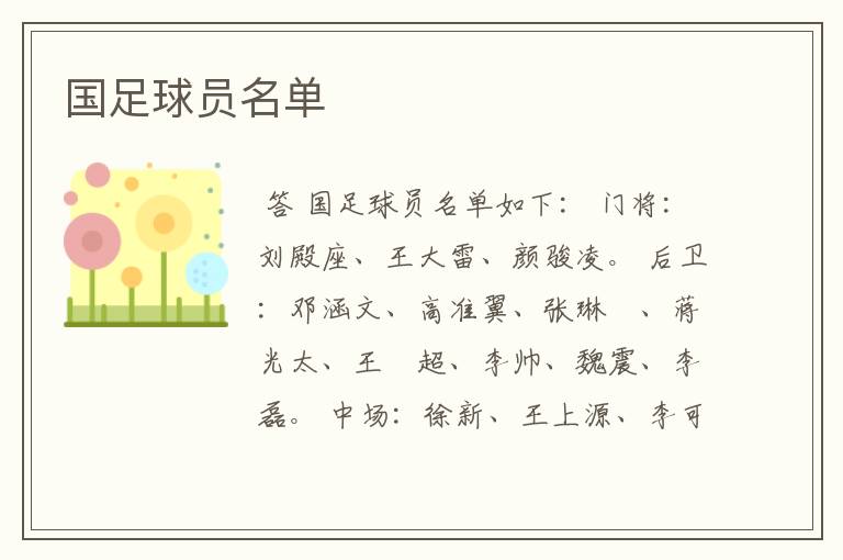 国足球员名单