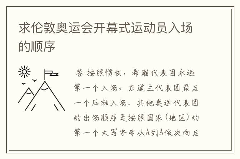 求伦敦奥运会开幕式运动员入场的顺序