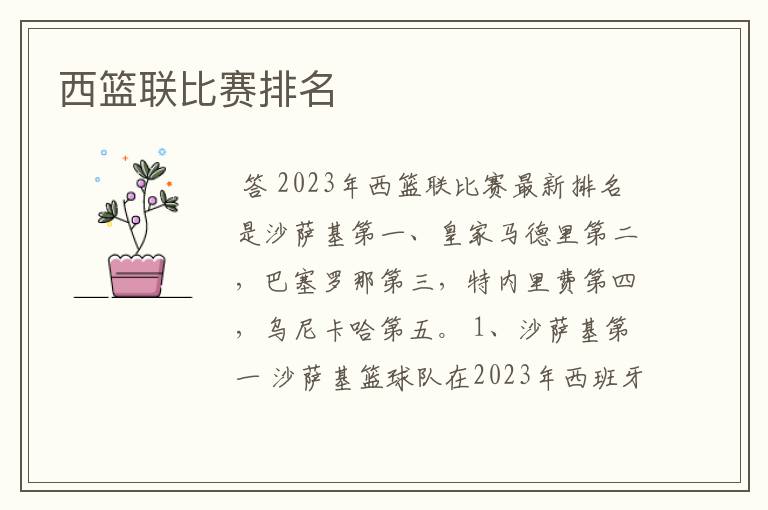 西篮联比赛排名