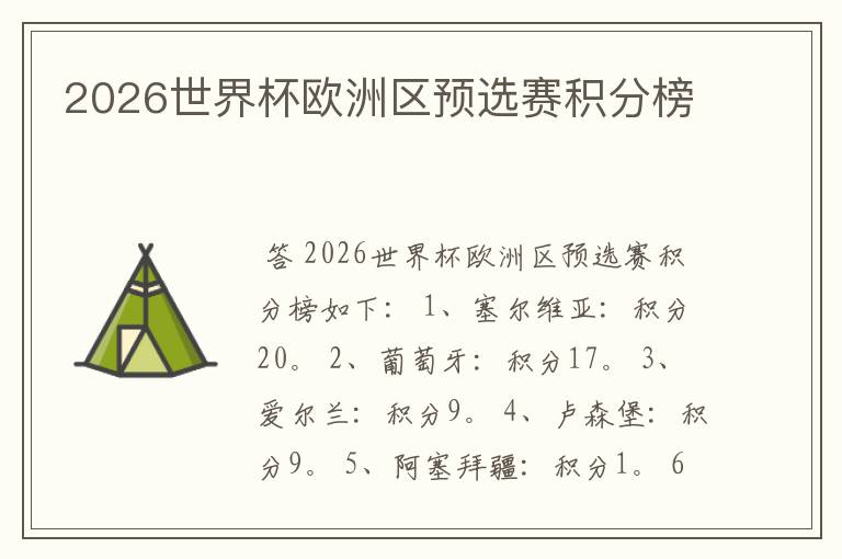 2026世界杯欧洲区预选赛积分榜