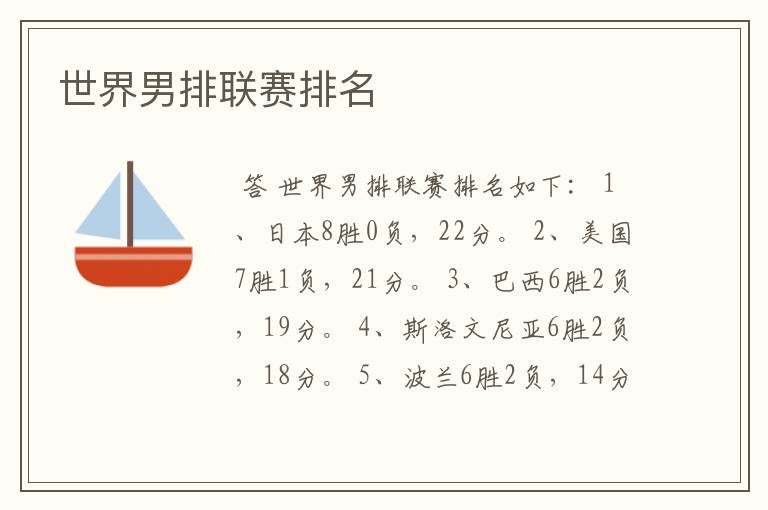 世界男排联赛排名