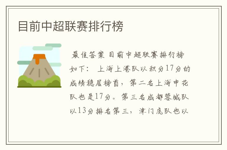 目前中超联赛排行榜
