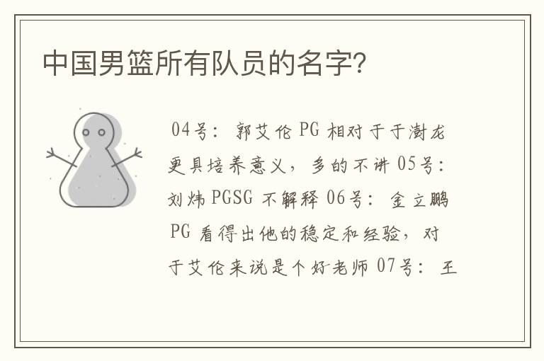中国男篮所有队员的名字?