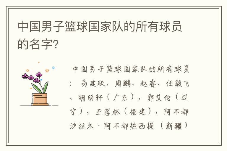中国男子篮球国家队的所有球员的名字?