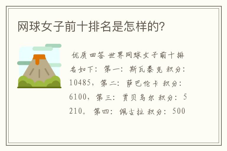 网球女子前十排名是怎样的?