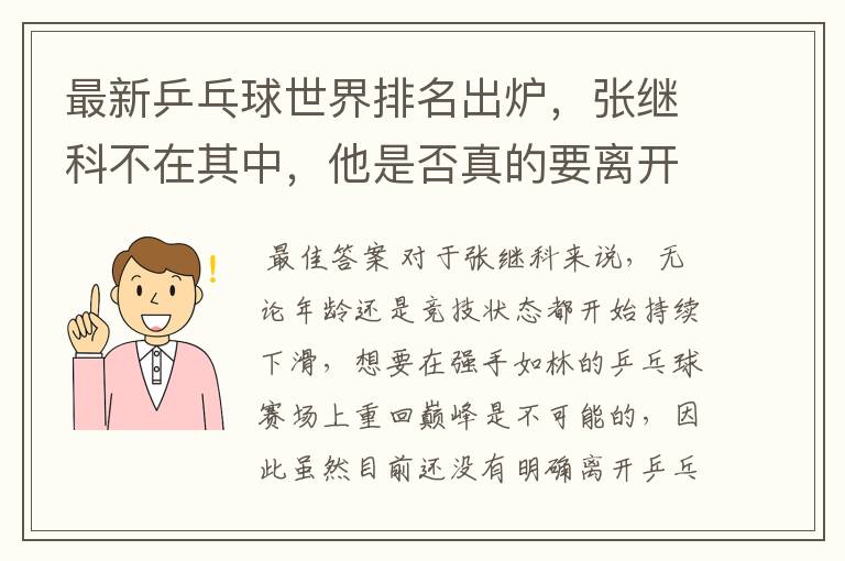最新乒乓球世界排名出炉,张继科不在其中,他是否真的要离开乒乓球赛场了?