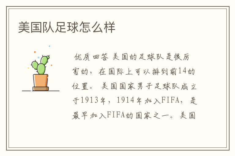 美国队足球怎么样