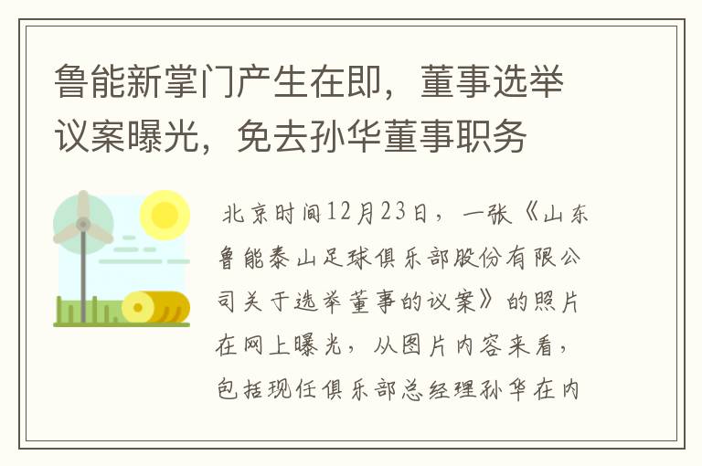 鲁能新掌门产生在即,董事选举议案曝光,免去孙华董事职务